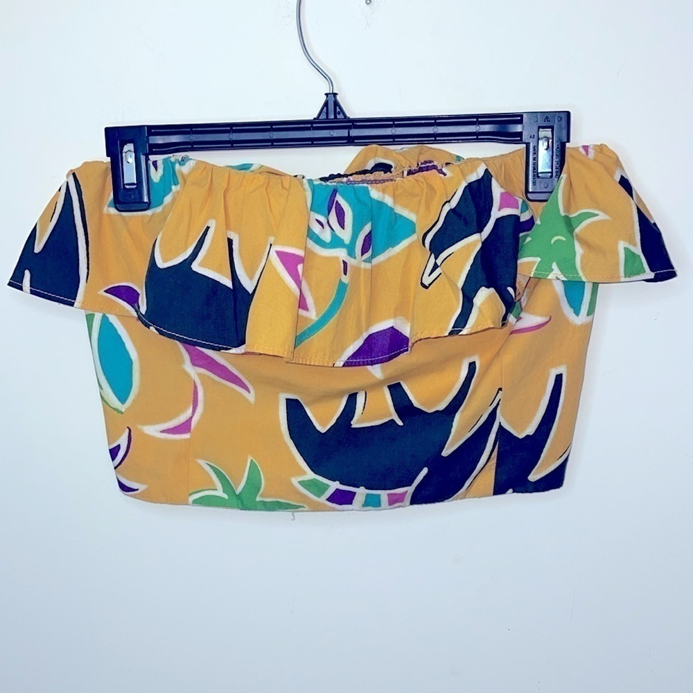 Zara Crop Top Strapless (no straps) Ruffle Smocked Colorful print - Picture 4 of 5